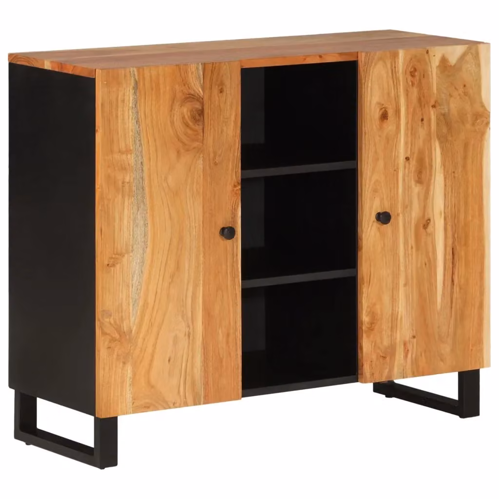 Credenza vidaXL in legno di acacia marrone con 2 ante L/P/H: 90 x 33 x 75 cm – 2