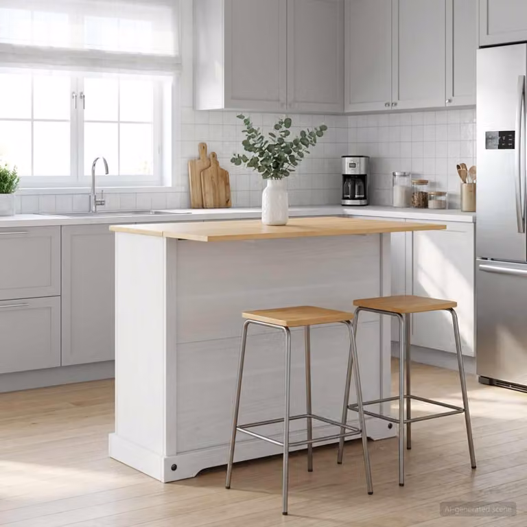 Set isola da cucina moderna vidaXL in legno di pino bianco e cera di miele L/P/H: 112 x 70 x 91,5 cm
