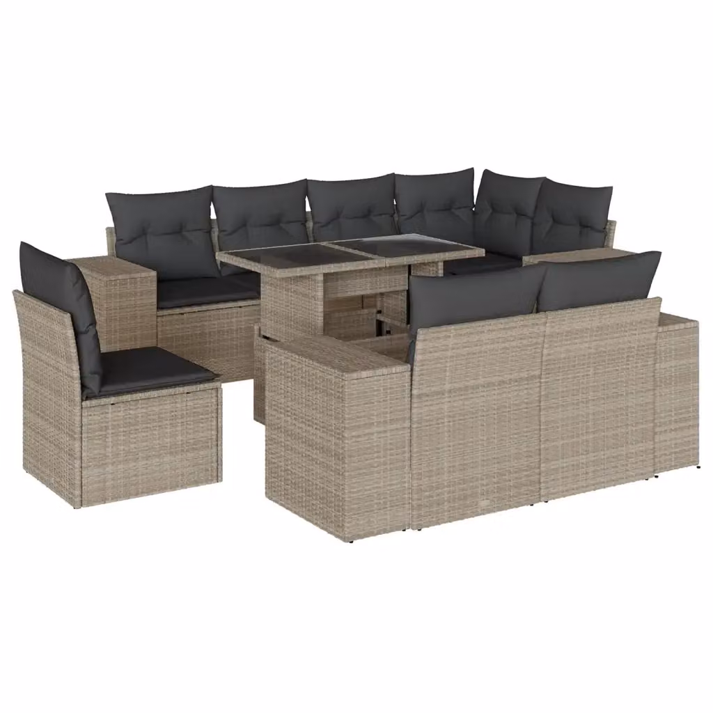 vidaXL Set Divano da Giardino a L 9pz in Polyrattan con Cuscini Antracite e Tavolino – 2