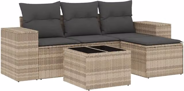 Set Divano da Giardino 5pz | Set Salotto da Giardino con Cuscini Grigio Chiaro Polyrattan
