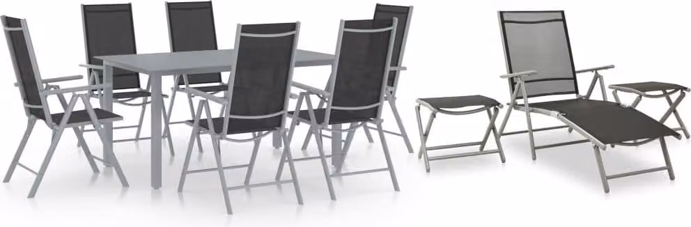 The Living Store Set da pranzo da giardino da 10 pezzi nero e argento