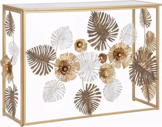 Console Glam Floris 113x40x80 cm in Ferro e MDF e Specchio Multicolor