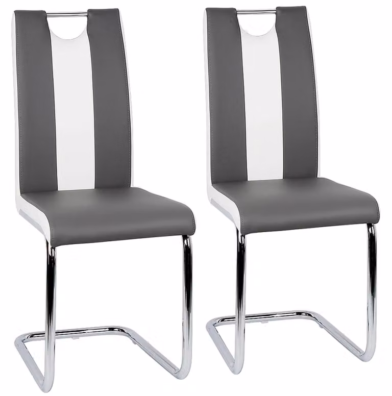 Set di 2 sedie da pranzo imbottite, ideali per la cucina, la sala da pranzo o il soggiorno. Realizzate in ecopelle, con schienale alto e design moderno. Colore: grigio scuro