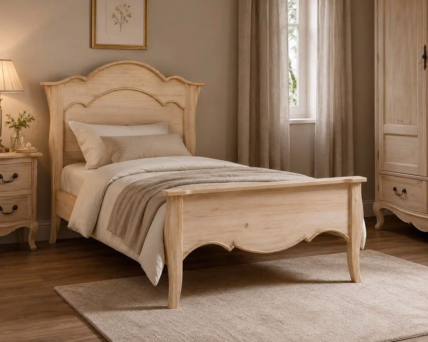 Letto singolo in legno di pino grezzo stile arte povera Mobili 2G L/P/H: 122 x 211 x 113 cm – 3
