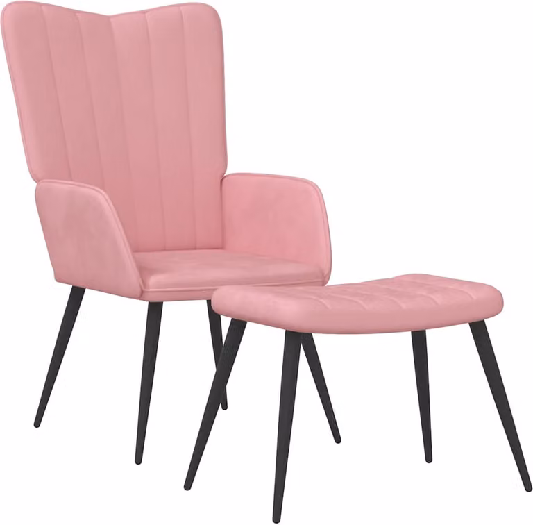Poltrona Relax con Sgabello Rosa in Velluto