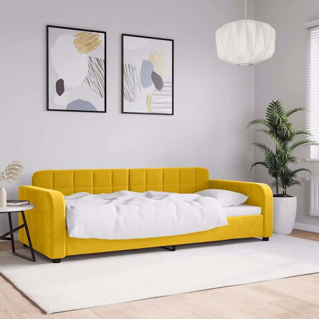 Letto da giorno moderno vidaXL in velluto giallo L/P/H: 90 x 200 cm