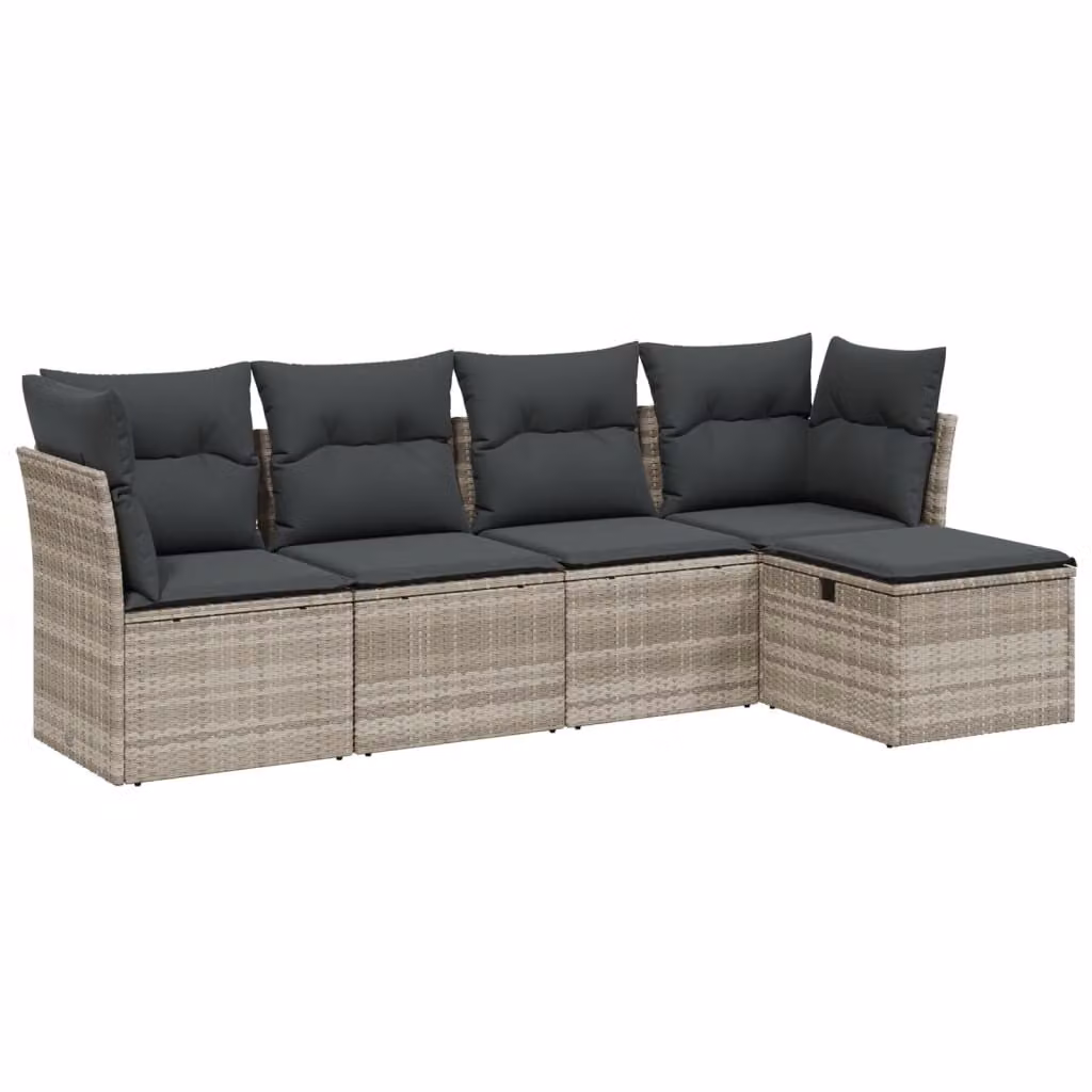 Set Divano da Giardino 5pz con Cuscini Grigio Chiaro Polyrattan