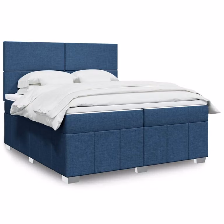vidaXL Giroletto a Molle con Materasso Blu e Bianco in Tessuto, L/P: 200 x 200 cm