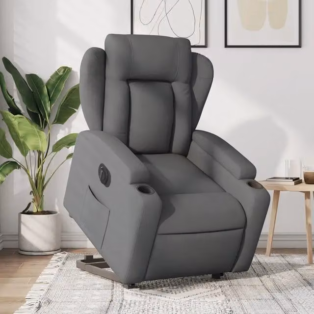 Poltrona Alzapersona Reclinabile Elettrica vidaXL Grigio con Braccioli e Rivestimento in Tessuto