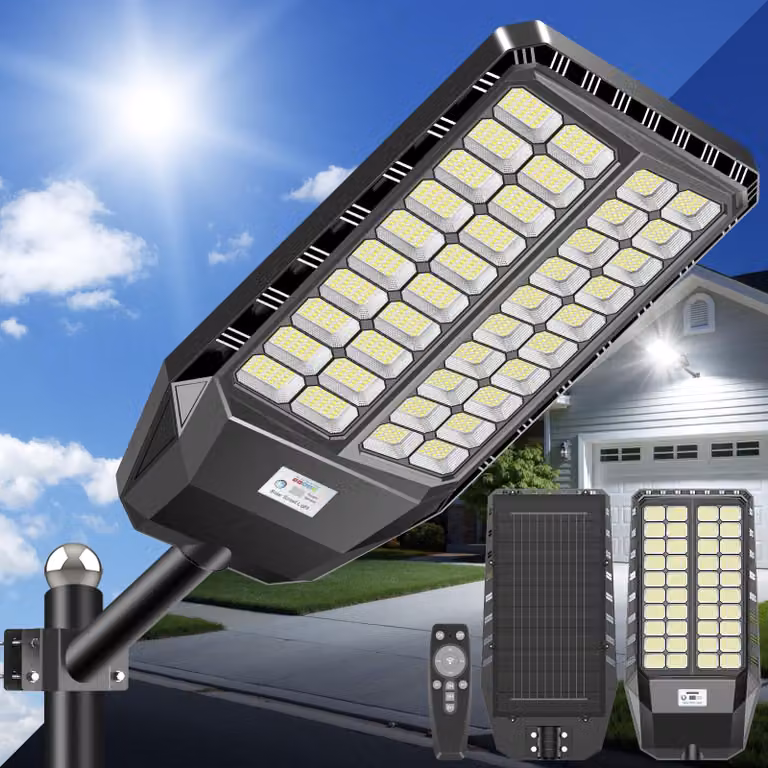 Lampione solare da 8000W, 2600W, colore nero, materiale ABS, tecnologia LED, 1440 sorgenti luminose