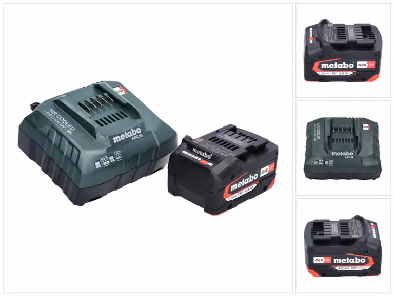 Set base Metabo 1x batteria Li-Power 18 V 4,0 Ah CAS agli ioni di litio ( 625027000 ) + caricatore ASC 55 ( 627044000 )