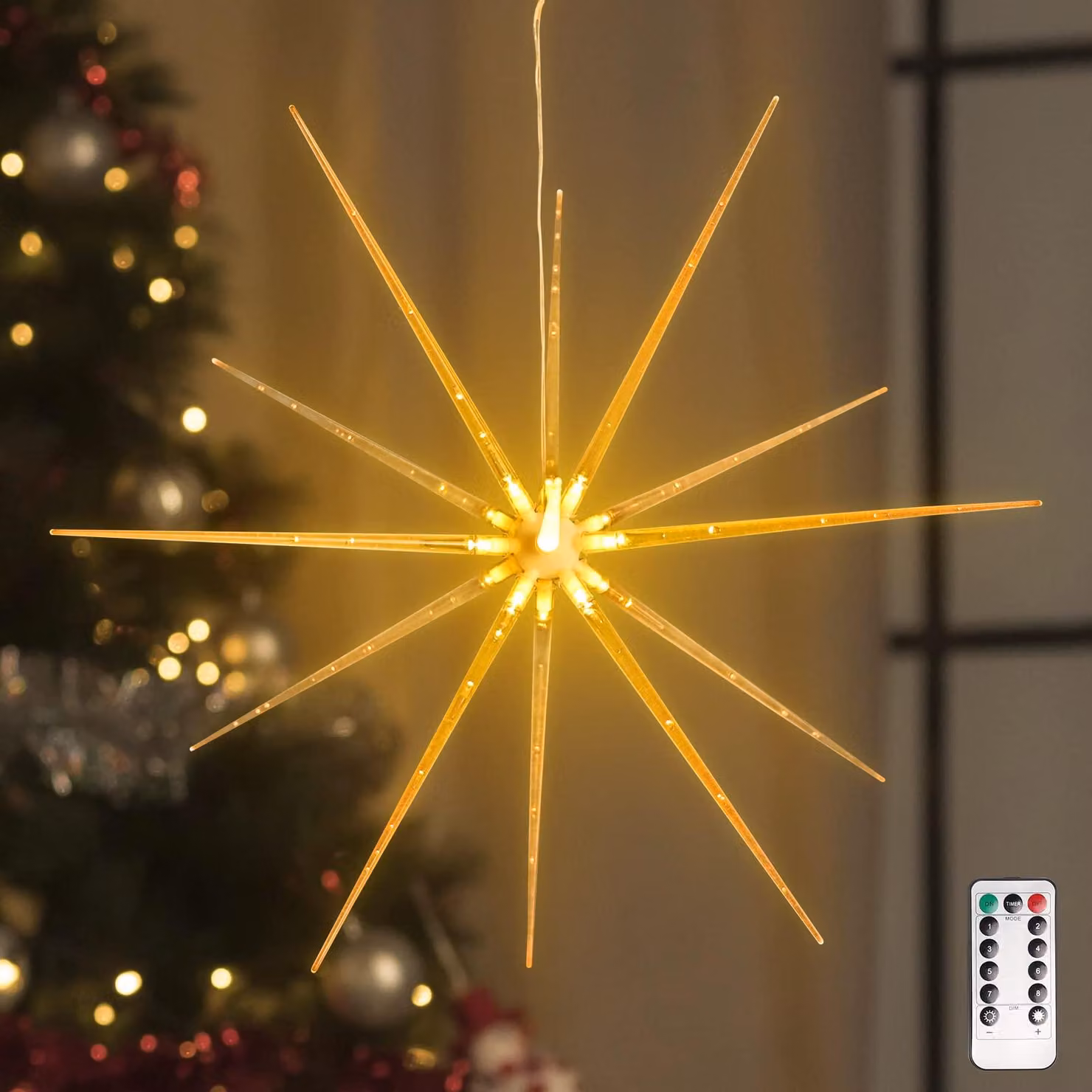 Candela a LED tridimensionale a forma di stella, diametro 48 cm, 8 modalità, luce bianco caldo, da appendere
