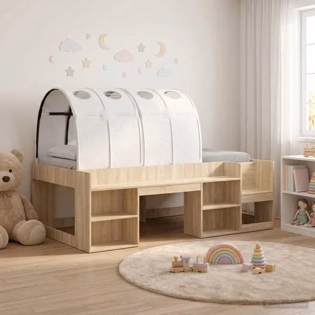 Letto singolo rialzato con struttura a casetta e scaffali vidaXL Bianco, L/P/H: 200 x 90 x 127 cm – 1