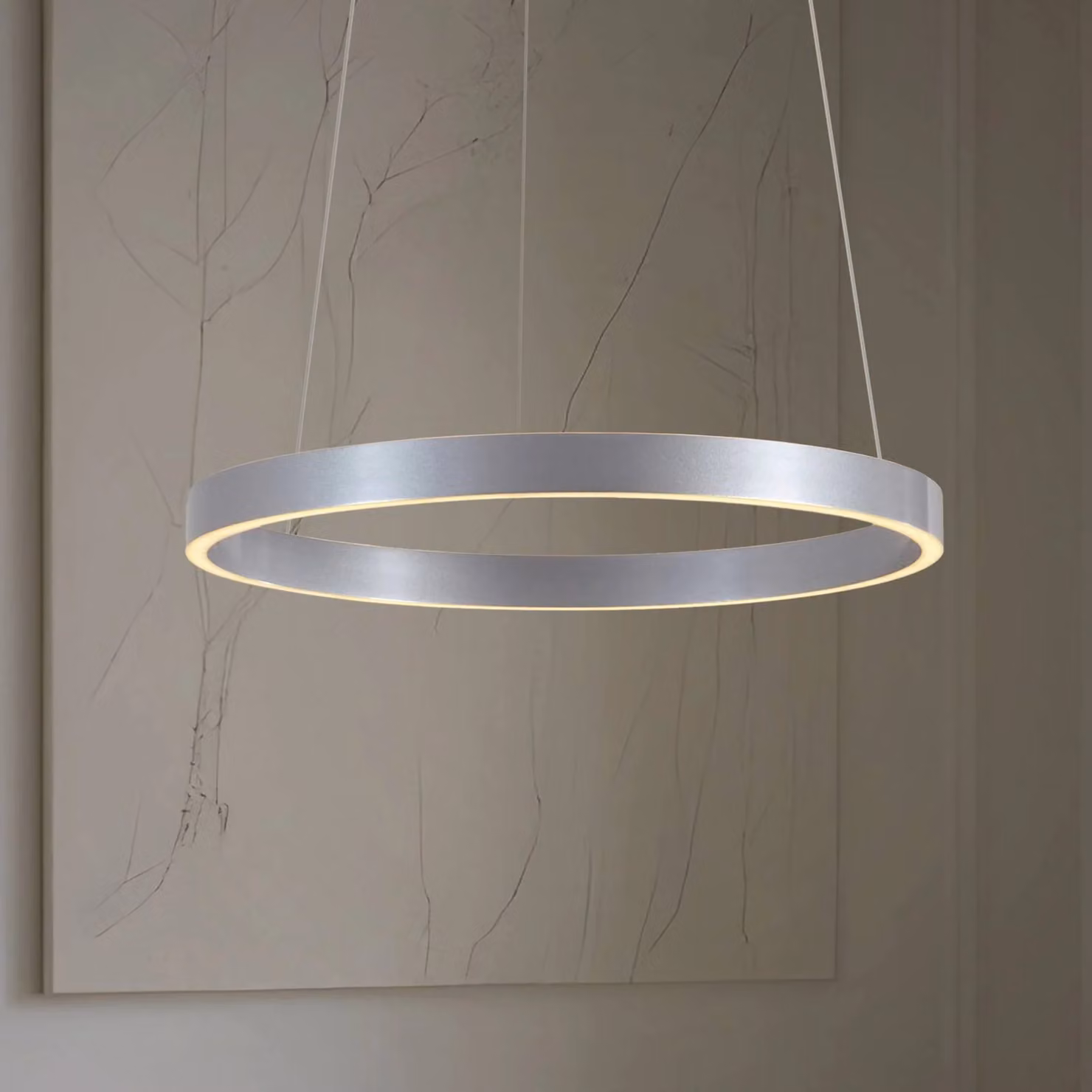 Lucande Lampada a sospensione LED Yonam, Ø 60 cm, 1 luce, alluminio, CCT Yonam Lucande, dimmerabile, Alluminio / Grigio / Zincato, Soggiorno / Sala da pranzo, Metallo, Moderno