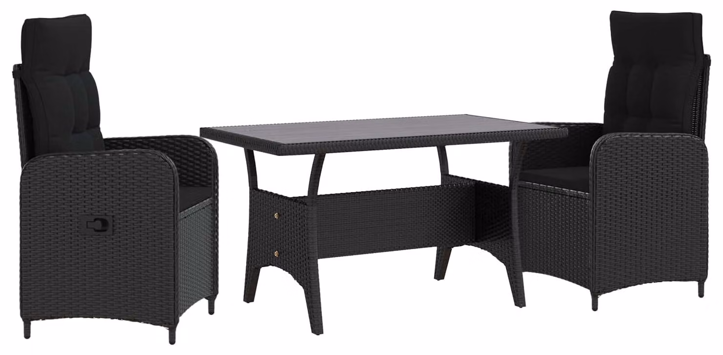 Set da pranzo per esterni 3 pcs Nero polyrattan