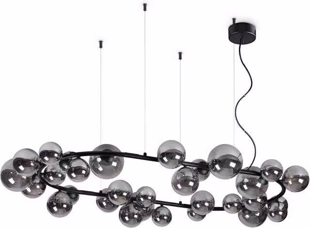 Sospensione Moderna Ideal Lux Perlage in Metallo Nero e Oro con Vetro Trasparente e Luce Calda G9