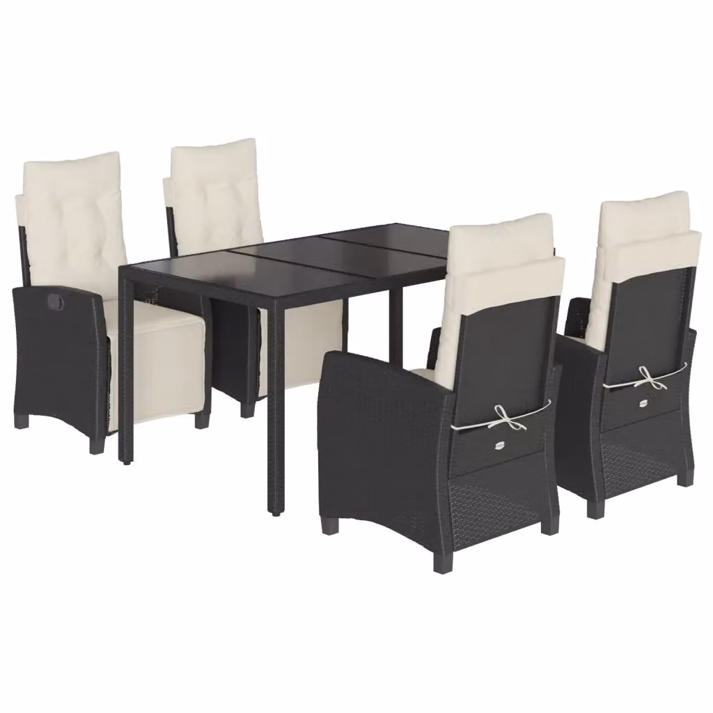 Set da Pranzo da Giardino vidaXL 5 pz in Polyrattan Nero con Cuscini e Tavolo in Vetro – 2