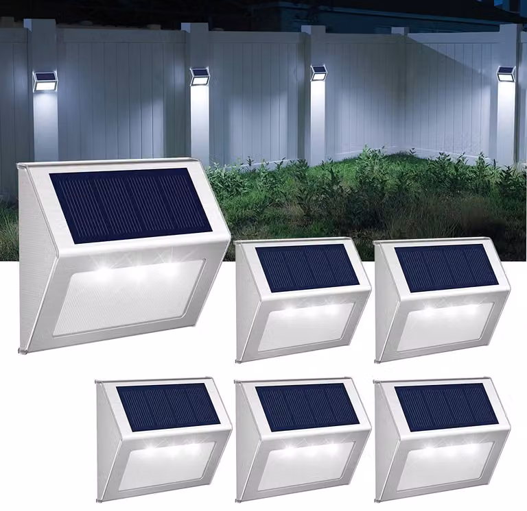 Lampade solari, in acciaio inossidabile, con LED, set da 6, luce bianca fredda, impermeabili