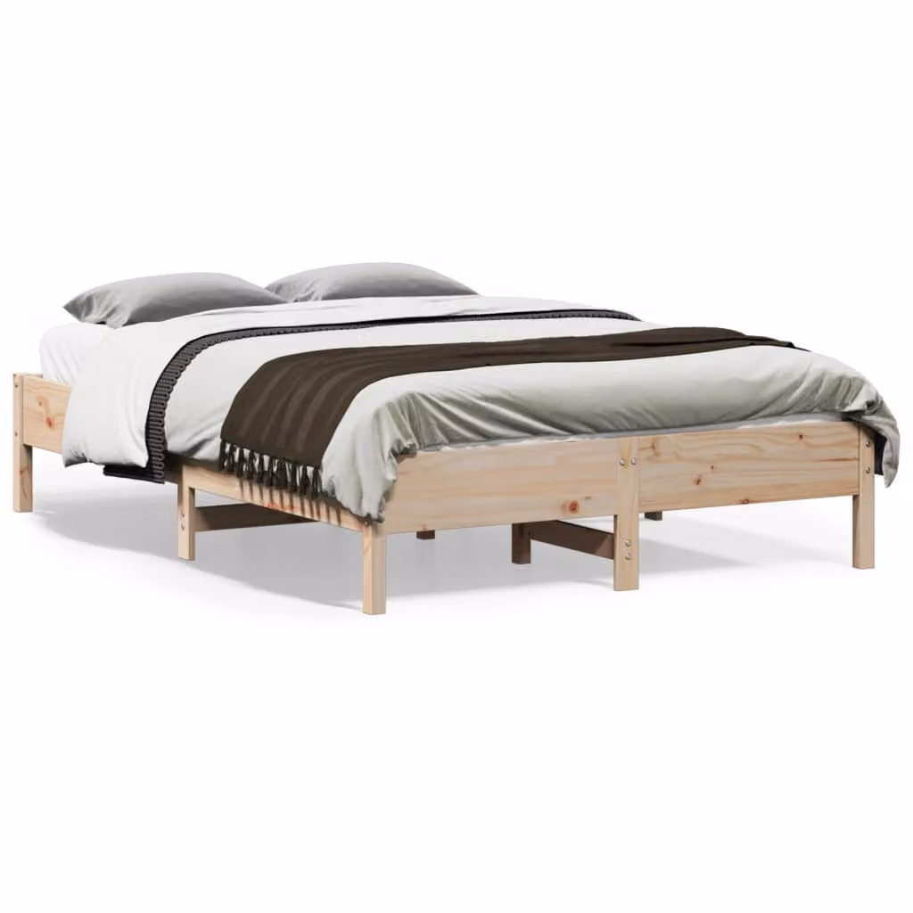 vidaXL Letto in Legno Massello di Pino Rustico Marrone L: 140,5 cm, P: 195,5 cm, H: 36,5 cm