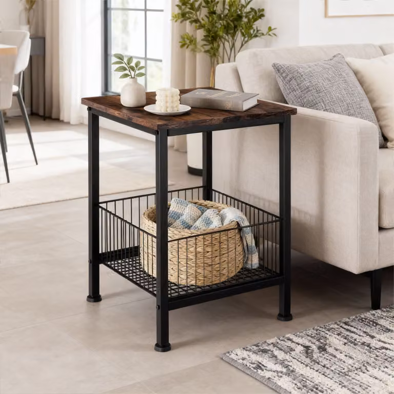 Tavolino Quadrato Tectake in Stile Industriale Marrone e Nero L/P/H: 40 x 40 x 55,5 cm