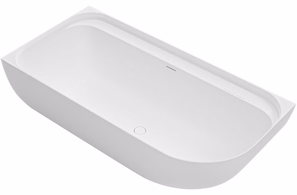 CERANO - Vasca da bagno freestanding in marmo colato Valeria, versione sinistra - bianco opaco - 150x80 cm