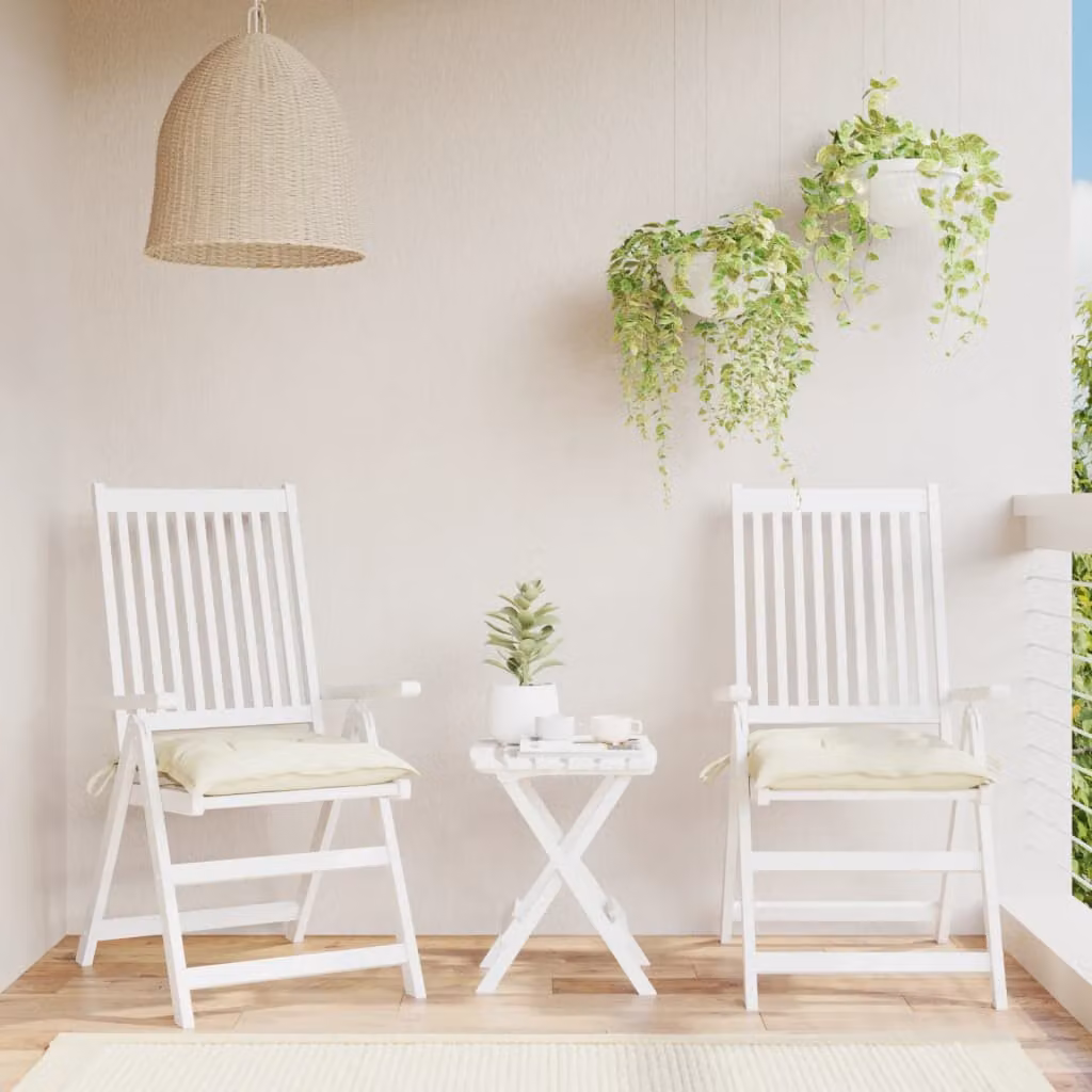 Set di 2 cuscini per sedia vidaXL in tessuto Oxford bianco e beige, traspiranti e idrorepellenti, L 50 x P 50 x H 7 cm