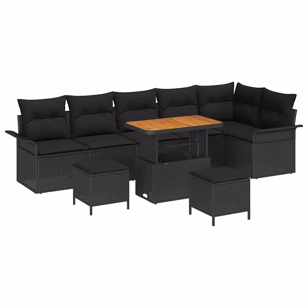 vidaXL Set Divano da Giardino a L con 9 Pezzi Nero con Cuscini e Contenitore per l'Archiviazione – 2