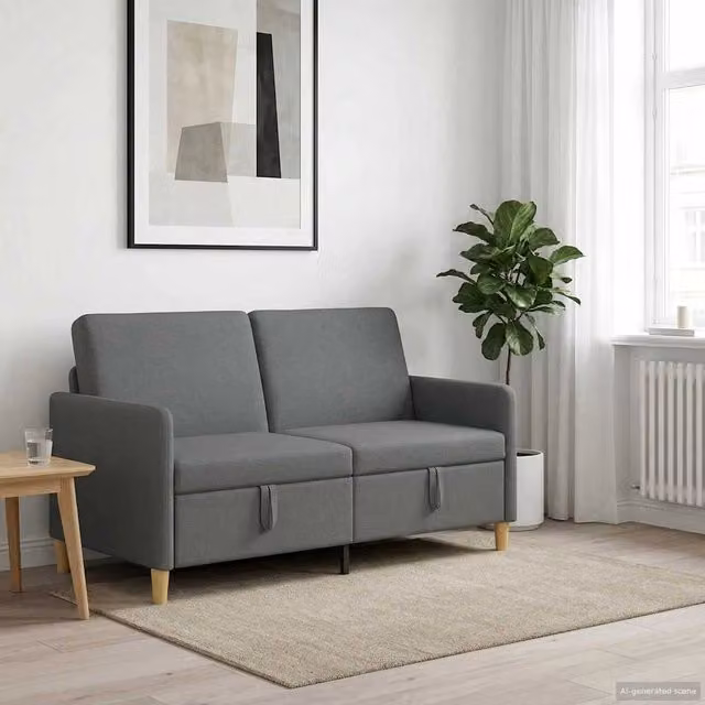 Divano letto moderno vidaXL con contenitore e seduta sollevabile, rivestimento in tessuto grigio, L: 152 cm, P: 78 cm, H: 87 cm – 1