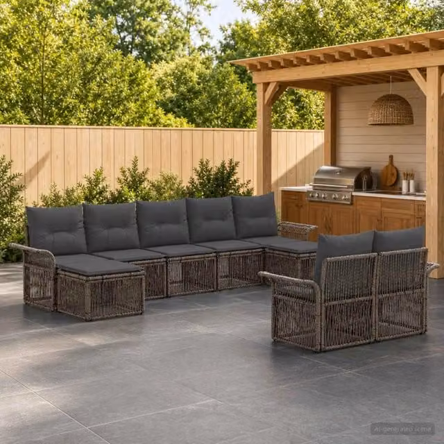 Set Divano da Giardino 9 pz Grigio polyrattan 3434957