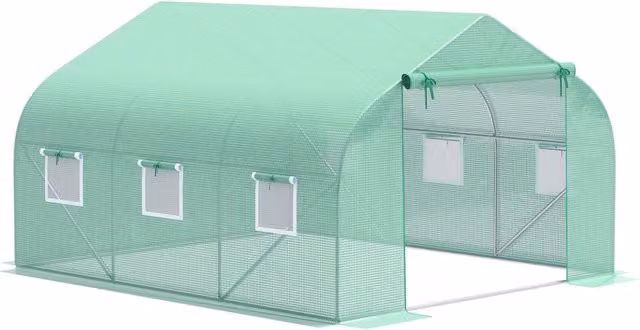 Serra da giardino Minimal verde con 6 finestre a rete e porta a zip L: 3,5 m, P: 3 m, H: 2 m