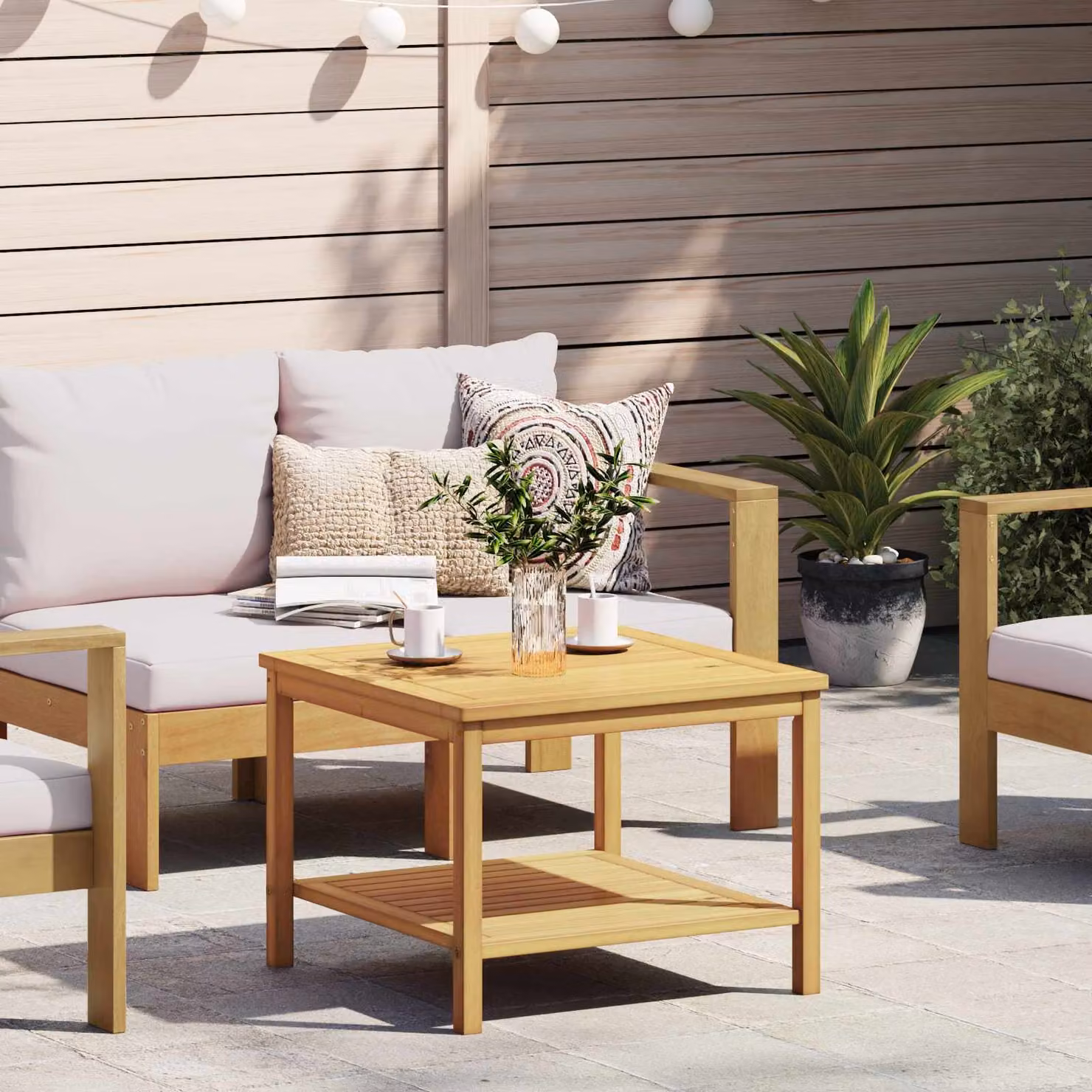 vidaXL Tavolo laterale in legno di acacia marrone con finitura ad olio, L 60 x P 60 x H 45 cm