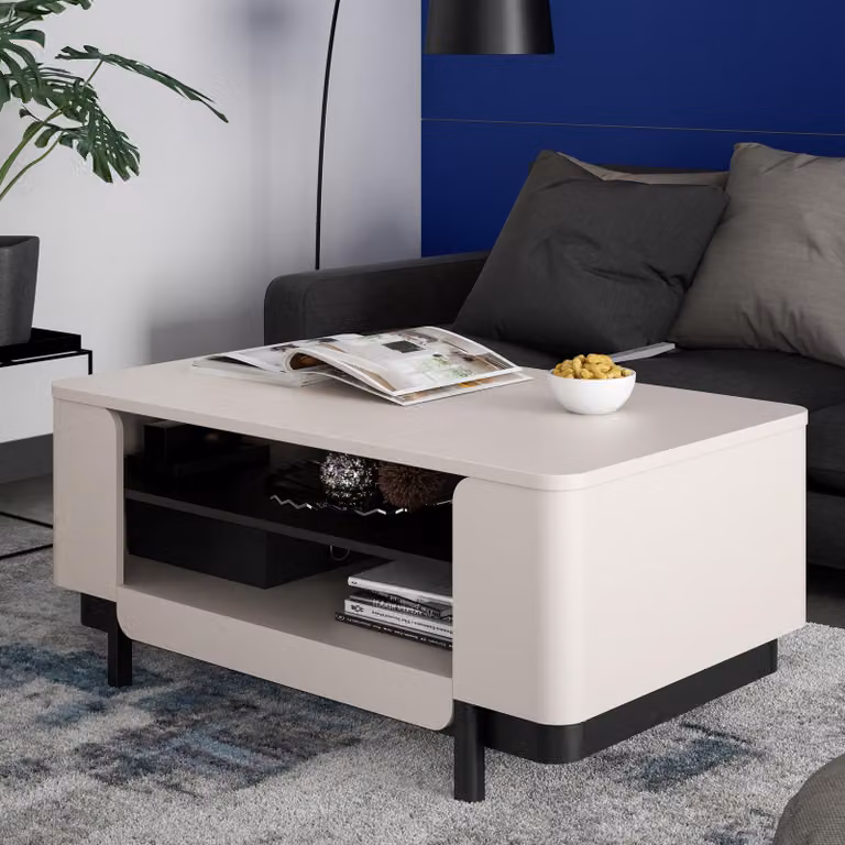 Forte VODOL, tavolino da divano 115, design moderno con vano contenitore, realizzato in legno composito, colore: beige | nero, dimensioni: 115 cm di larghezza x 49,4 cm di altezza x 65,4 cm di profondità