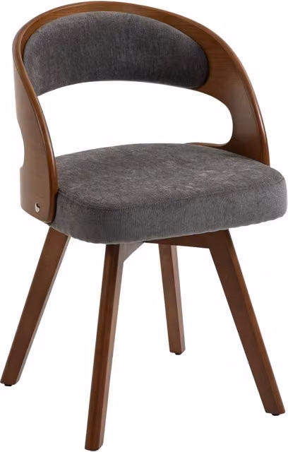 Set di 2 Sedie da Pranzo Girevoli in Legno con Cuscini in Lino Grigio e Schienale Curvo