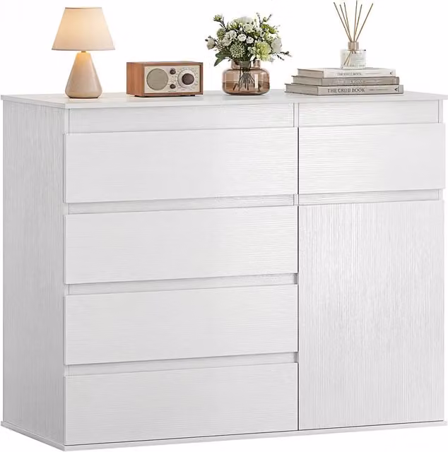 Cassettiera 5 Cassetti con Ante ¨C Zephmum ¨C Bianco 100x40x80