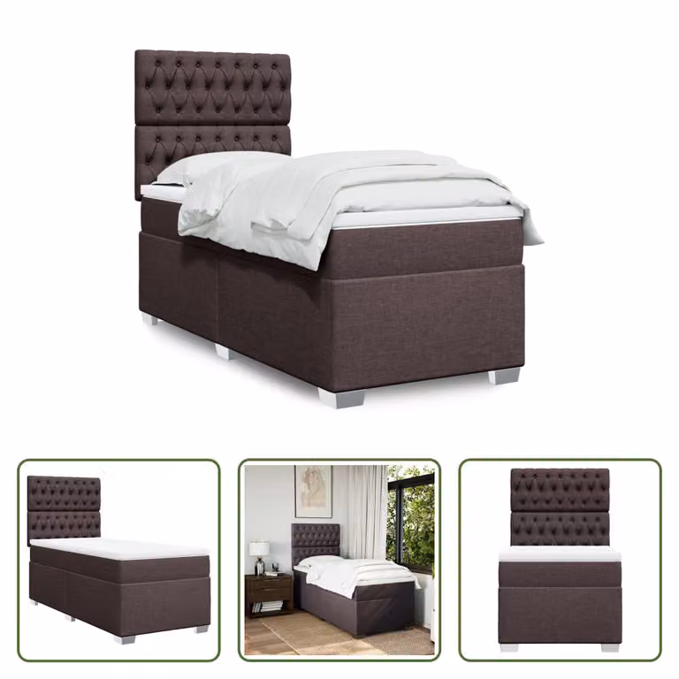 The Living Store Letto a molle con materasso marrone scuro 80x200 cm in tessuto