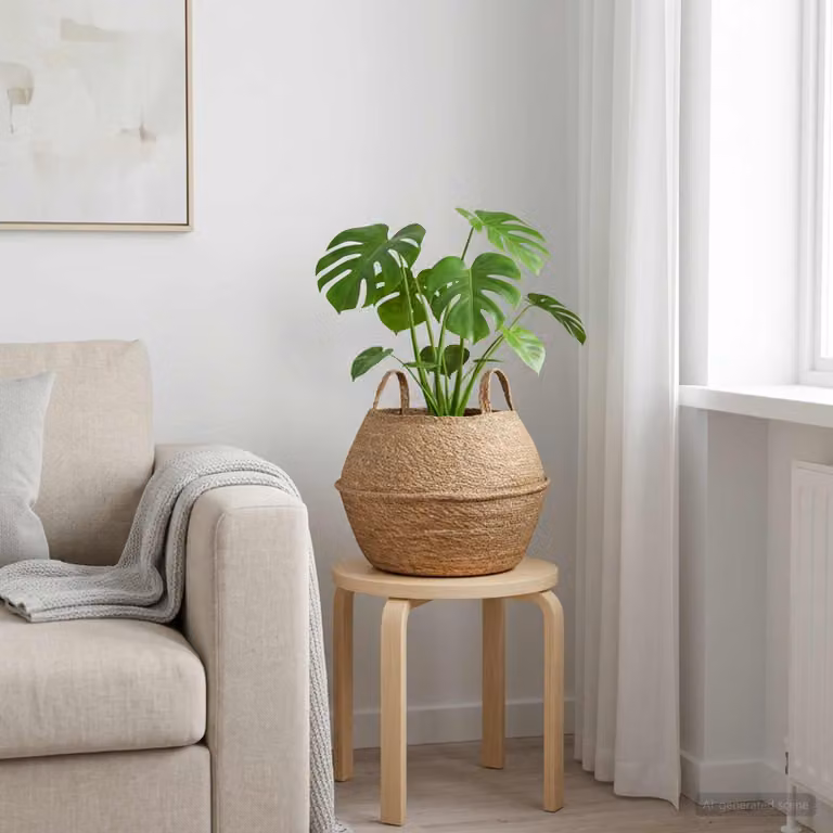 Vaso da fiori con manici vidaXL in erba marina naturale, colore beige/marrone, Ø 45 x H 36 cm