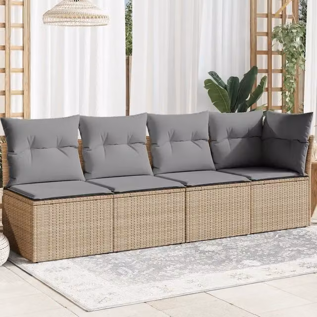 Divano da Giardino con Cuscini a 4 Posti Beige in Polyrattan 366088