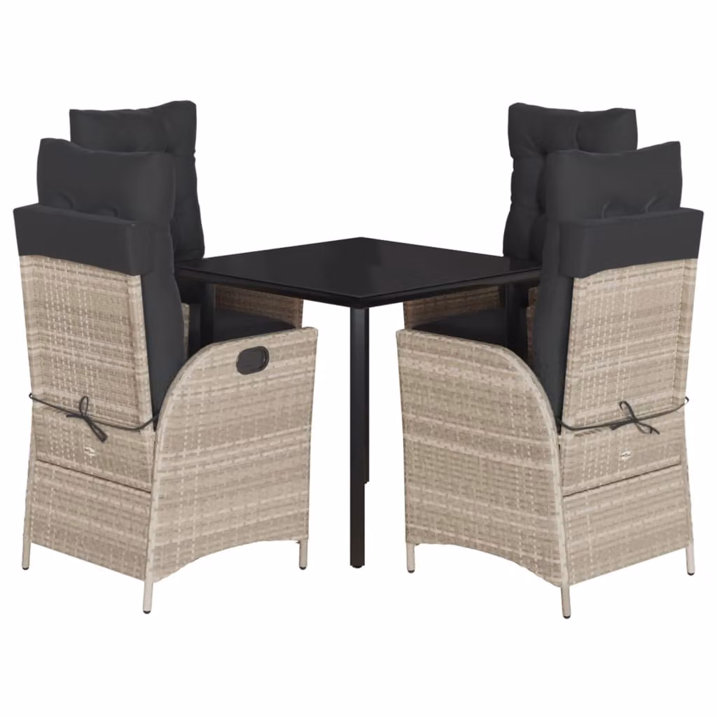 Set Pranzo da Giardino 5pz con Cuscini Grigio Chiaro Polyrattan