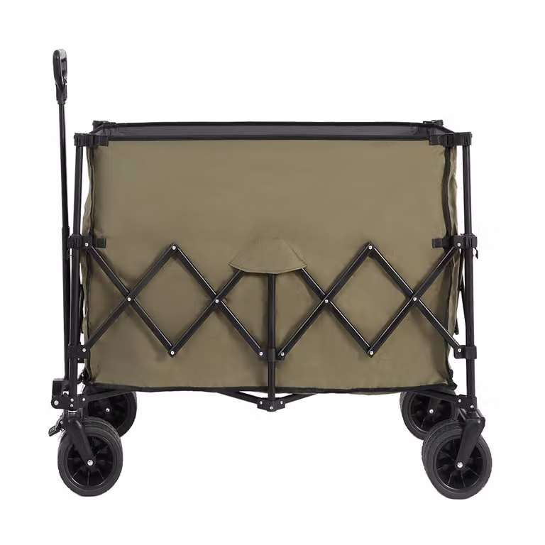 Carrello a mano AIORBER, 300L, pieghevole, con ruote grandi, carico massimo 220 lbs, carrello per attrezzature, con portabicchieri, per campeggio, spiaggia, 109x53x83cm, verde militare