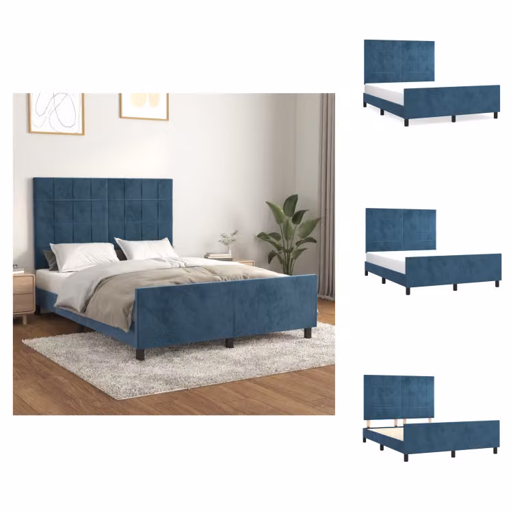 vidaXL Letto con testiera in velluto blu scuro 140x190 cm - Letti & Reti