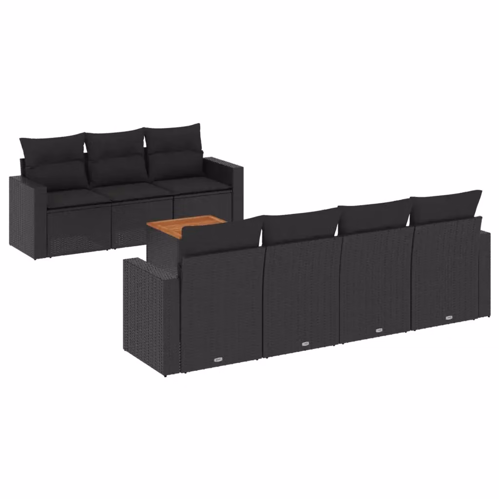 Set di divani da giardino vidaXL a forma di L in polyrattan nero con 8 pezzi e cuscini inclusi – 2
