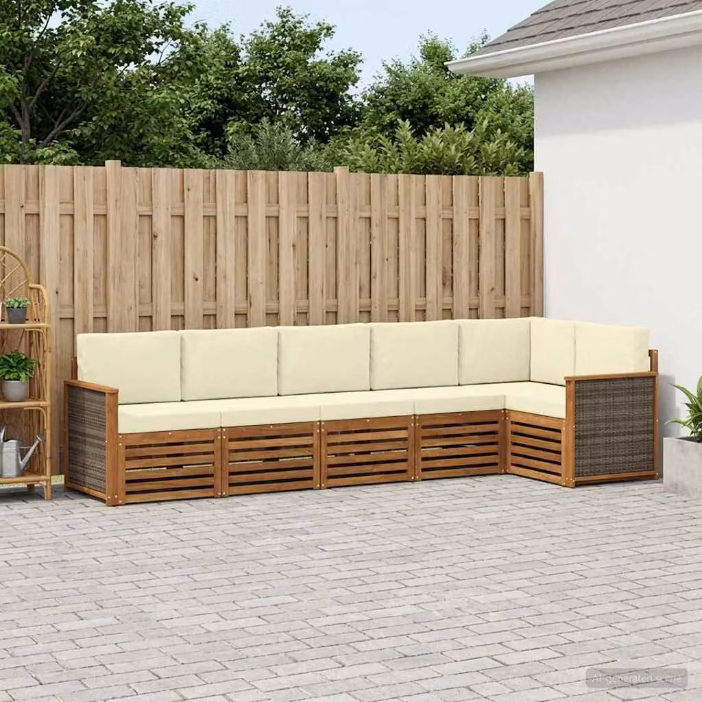 Set di divani da esterno vidaXL a forma di L in legno di acacia con cuscini, colore beige e marrone