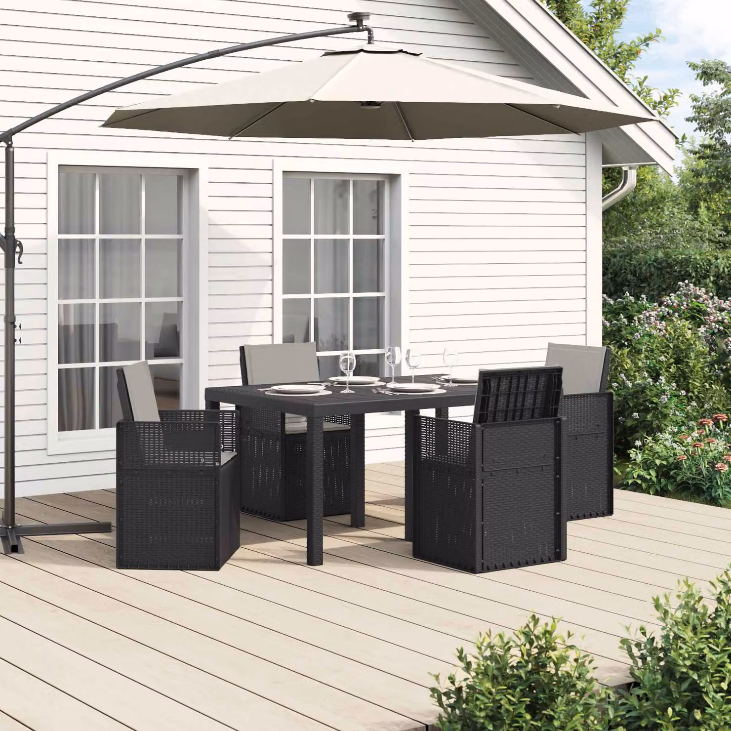 Set da pranzo per giardino e terrazza vidaXL composto da 5 pezzi in plastica color antracite e grigio chiaro