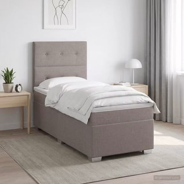 Letto box spring con materasso vidaXL in tessuto beige e grigio L/P: 200 x 80 cm