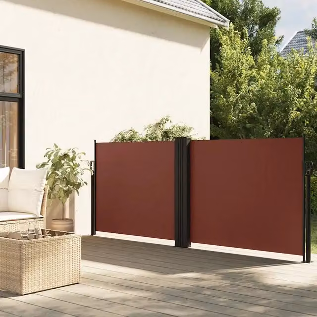 Tenda da sole laterale retrattile vidaXL in poliestere e acciaio, colore marrone, L: 1000 cm, H: 120 cm – 1