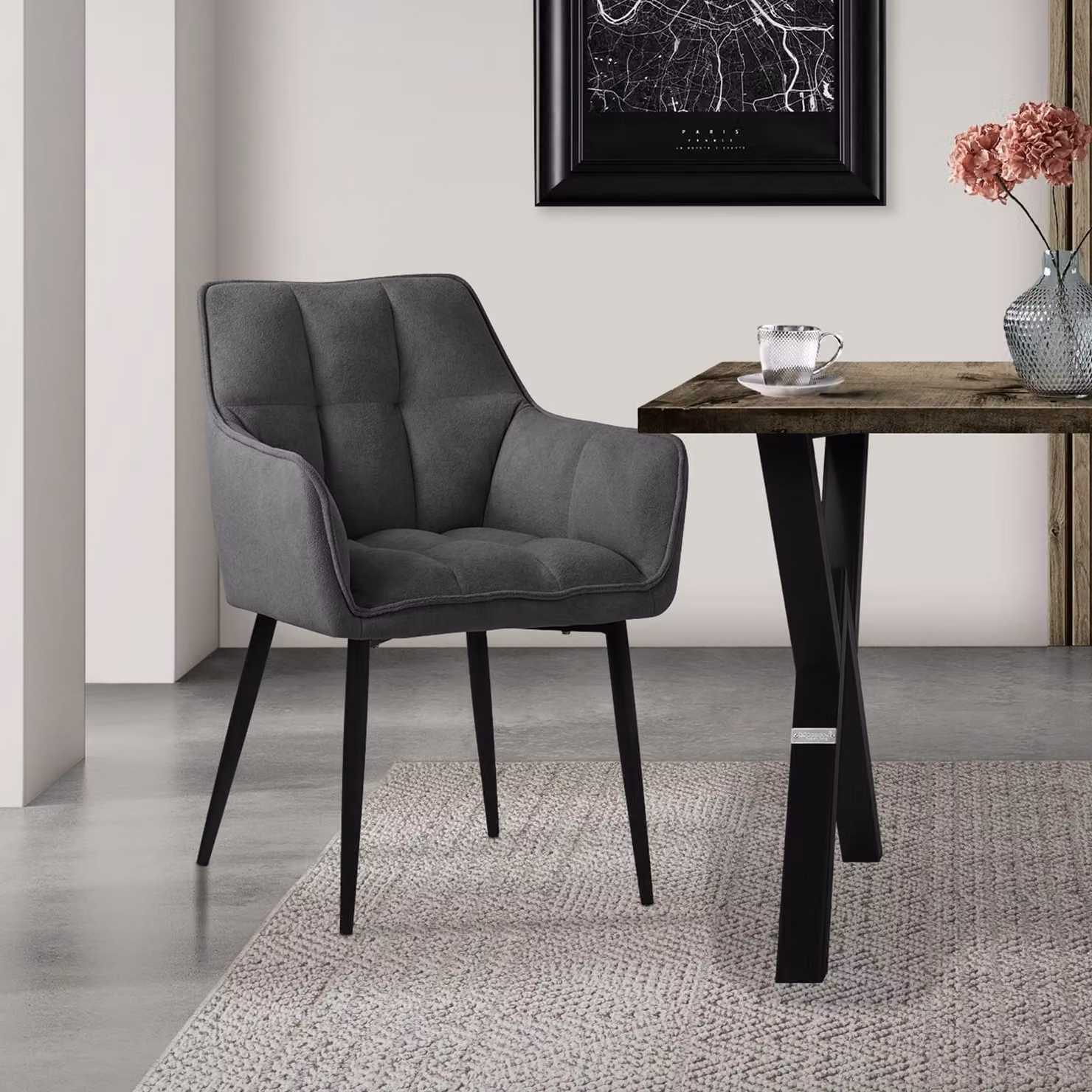 Sedia da pranzo ML-Design in spugna, grigio scuro, con seduta imbottita di spessore