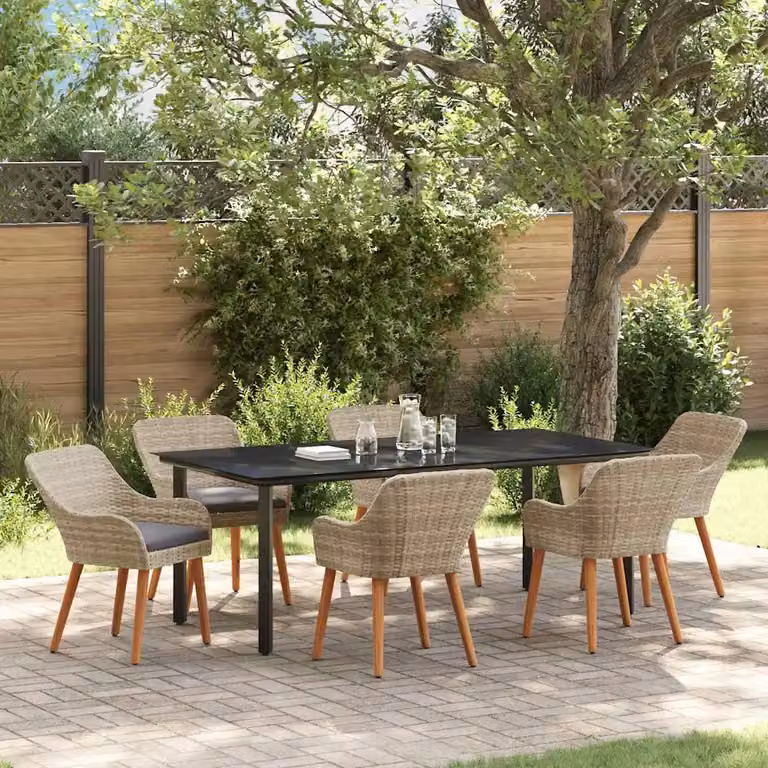Set da pranzo per giardino e terrazza vidaXL in polyrattan grigio chiaro, 7 pezzi