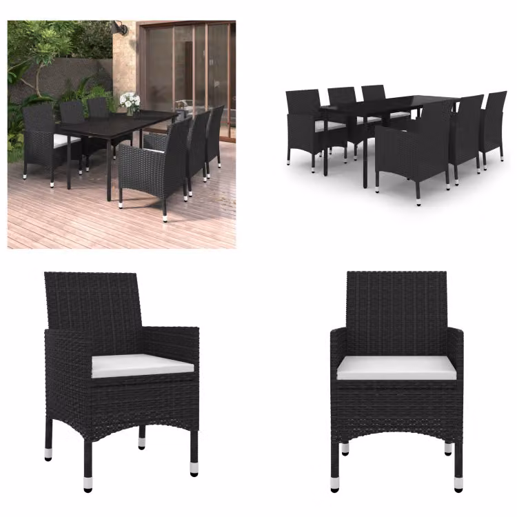 vidaXL Set da pranzo da giardino 7 pezzi con cuscini in polirattan e vetro - Set da pranzo da giardino - Set da pranzo da giardino - Set da pranzo da esterno - Tavolo e sedia da giardino