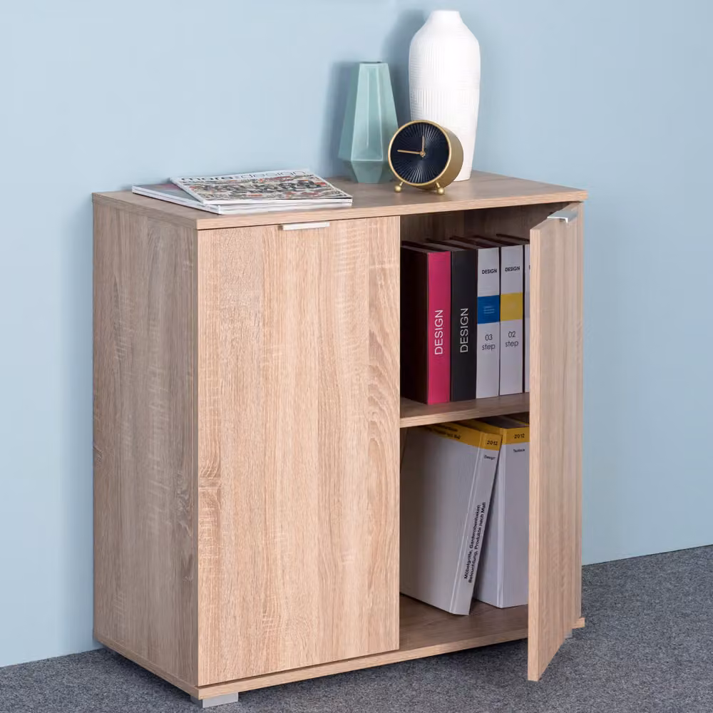 Credenza moderna Casaria in legno e metallo marrone con dettagli argento per soggiorno – 2