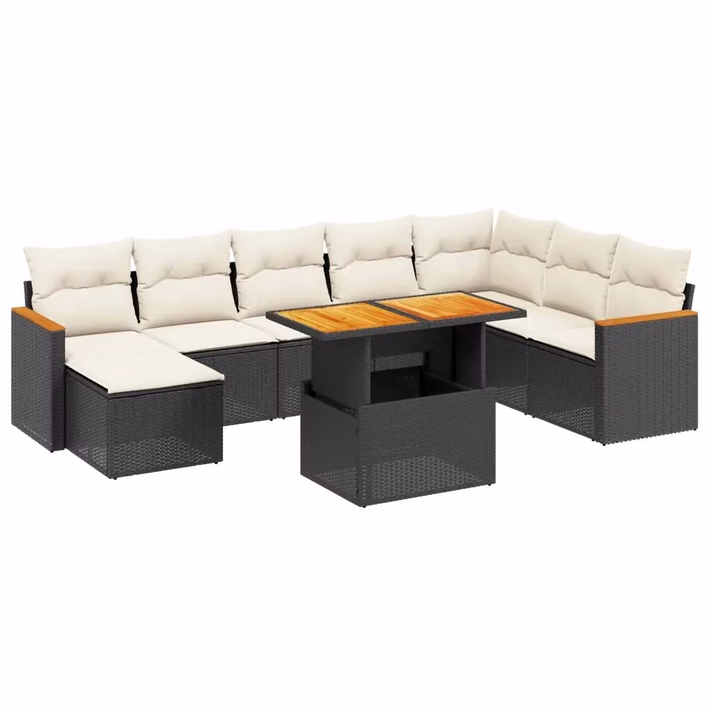 Set di divani da giardino vidaXL 9 pz in polyrattan nero con cuscini e tavolino da esterno a forma di L – 2